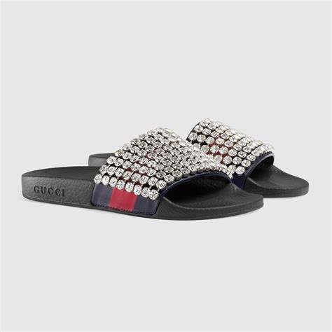 gucci web slide with crystals|gucci slides for women.